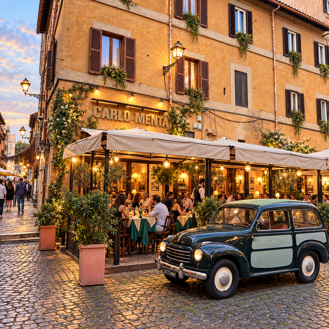 L'ingresso del ristorante Carlo Menta in Via della Lungaretta, Trastevere, Roma