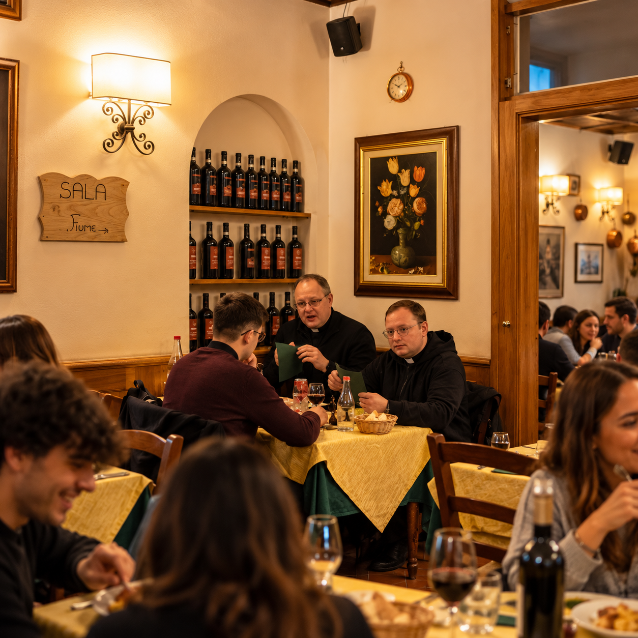 Dettaglio della sala del ristorante Carlo Menta